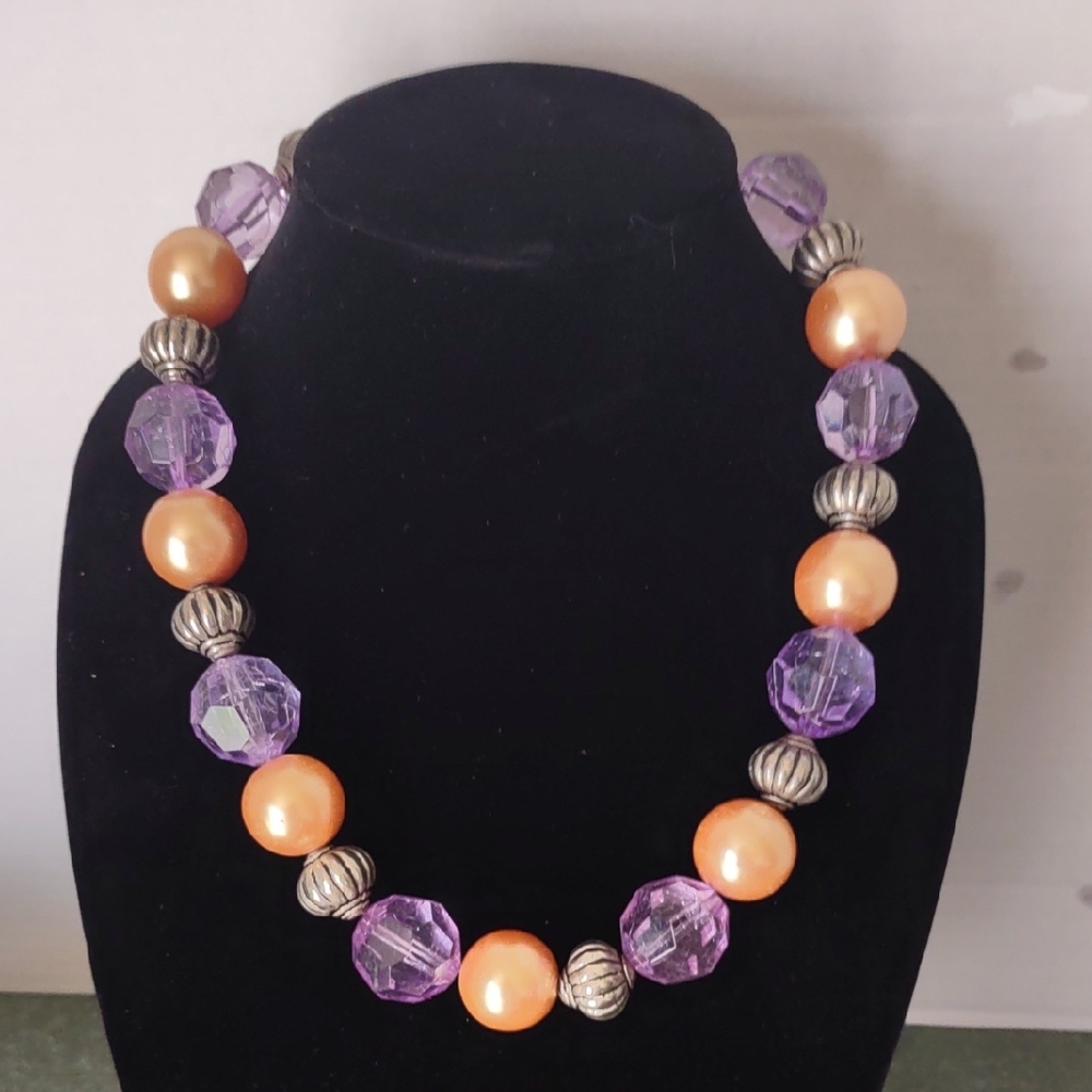 Elegant Purple and Gold Beaded Necklace